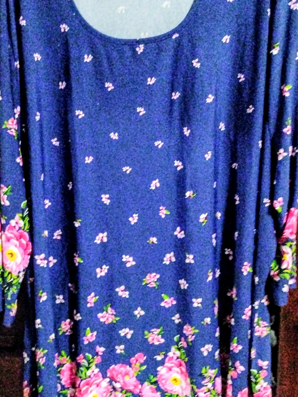 Ulla Popken Navy Blue Floral Scoop Neck Blouse